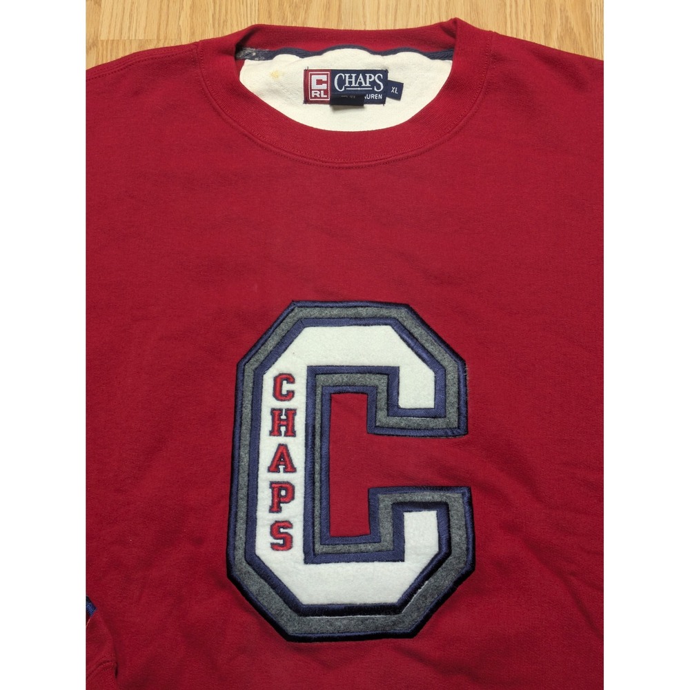 Chaps Mens Vintage 90s Spell Out Logo Crewneck Sweatshirt Red XL